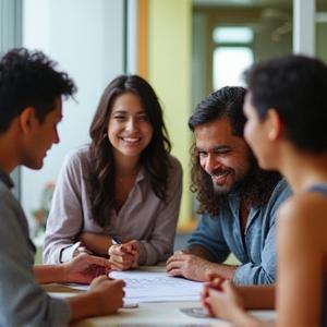 Grupo de participantes interactuando con un facilitador en un taller
